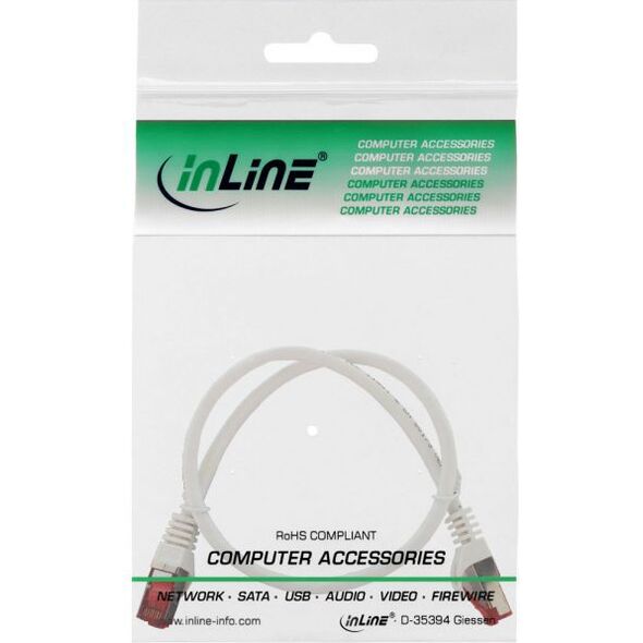 InLine Patchcord S/FTP, PiMF, Cat.6, 250MHz, Halogen free, biały, 0.3m (76933W)