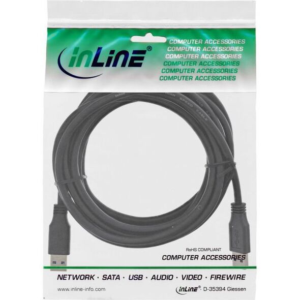 Kabel USB InLine USB-A - USB-A 3 m Czarny (35230)