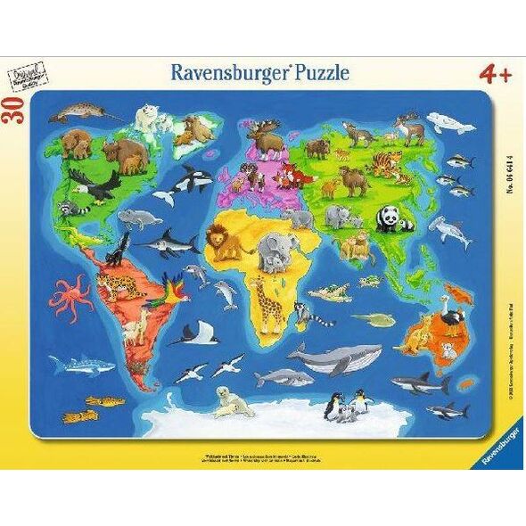 Ravensburger Puzzle 30el Mapa świata zwierząt (066414)