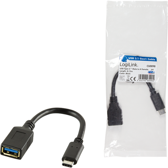 Adapter USB LogiLink USB-C - USB Czarny  (CU0098)