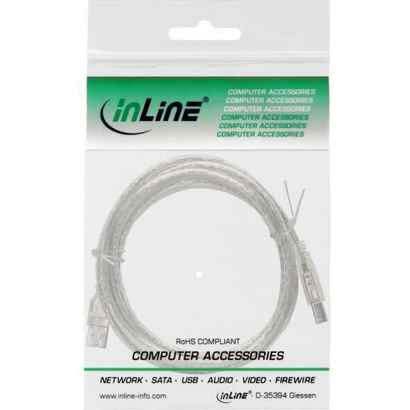 Kabel USB InLine USB-A - USB-B 0.5 m Przezroczysty (34505T)