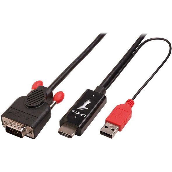Kabel Lindy HDMI - D-Sub (VGA) + USB-A 3m czarny (41457)