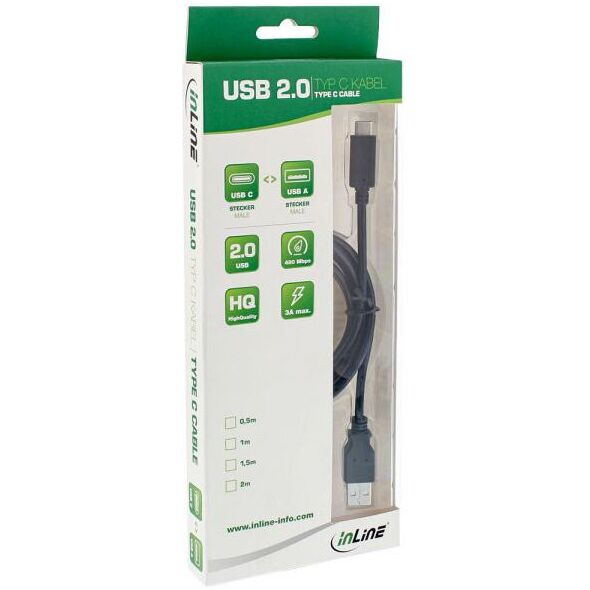 Kabel USB InLine USB-A - USB-C 2 m Czarny (35732)