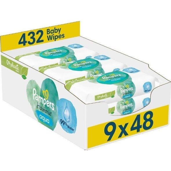Pampers Chusteczki nawilżane Harmonie Aqua 0% plastiku 9x48 szt.