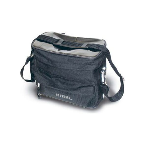 Basil Torba na kierownicę z mapnikiem MALI HANDLEBAR BAG 8L, mocowanie na rzepy, wodoodporny poliester, czarna (BAS-16010)