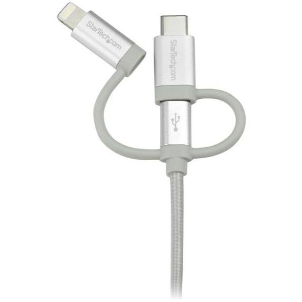 Kabel USB StarTech USB-A - USB-C + microUSB + Lightning 1 m Srebrny (LTCUB1MGR)