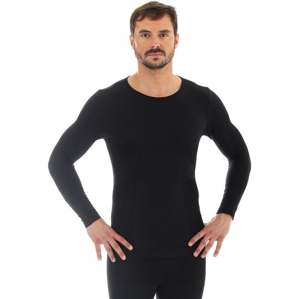 Brubeck Koszulka męska z długim rękawem COMFORT WOOL czarna r. XL (LS11600)
