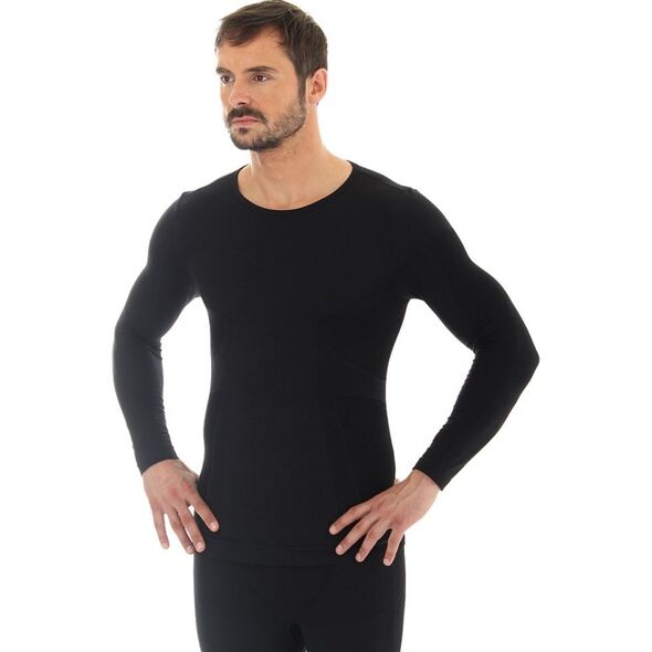 Brubeck Koszulka męska z długim rękawem COMFORT WOOL czarna r. XL (LS11600)