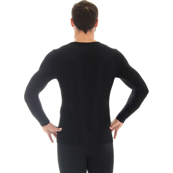 Brubeck Koszulka męska z długim rękawem COMFORT WOOL czarna r. XL (LS11600)