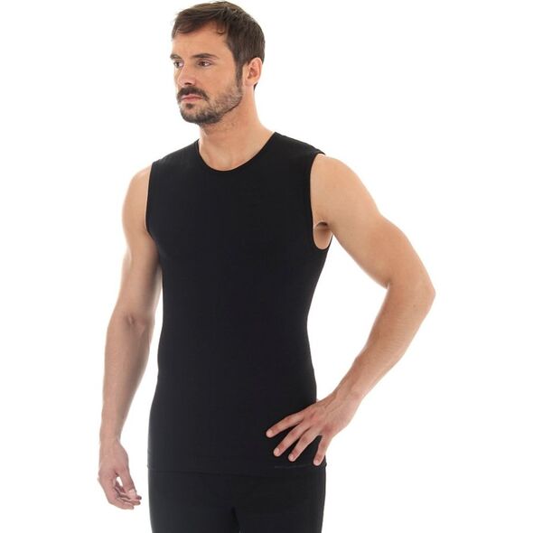 Brubeck Koszulka męska bez rękawów COMFORT WOOL czarna r. M (SL10160)