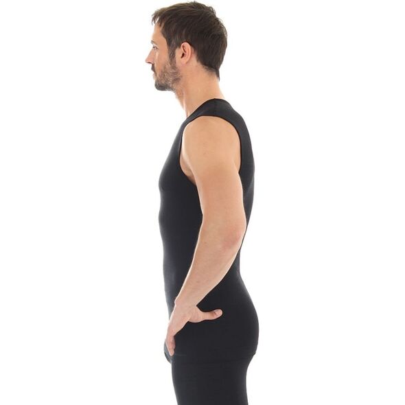 Brubeck Koszulka męska bez rękawów COMFORT WOOL czarna r. XXL (SL10160)