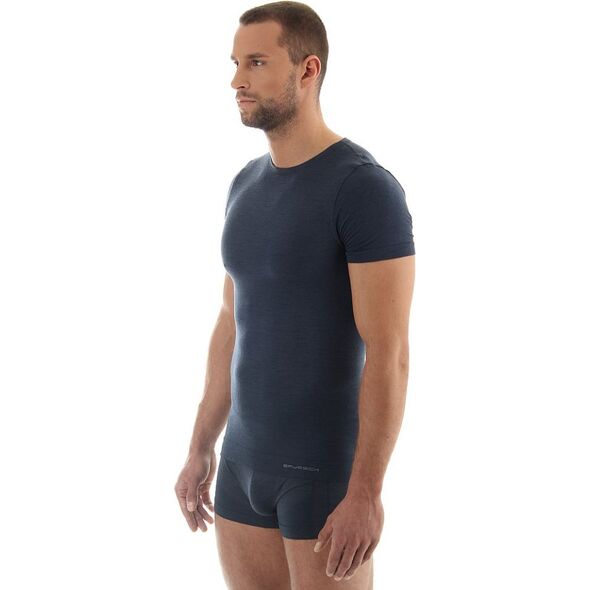 Brubeck Koszulka męska z krótkim rękawem COMFORT WOOL granatowa r. M (SS11030)