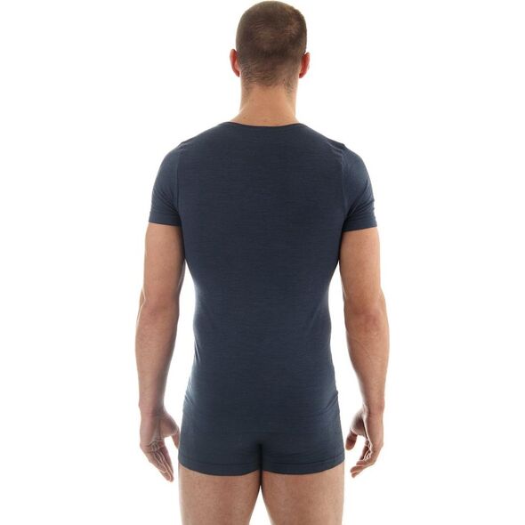 Brubeck Koszulka męska z krótkim rękawem COMFORT WOOL granatowa r. M (SS11030)