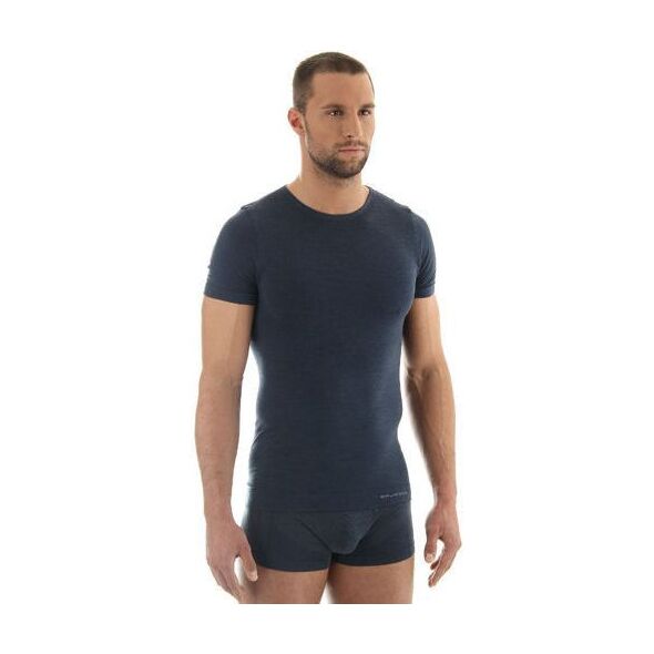 Brubeck Koszulka męska z krótkim rękawem COMFORT WOOL granatowa L (SS11030)
