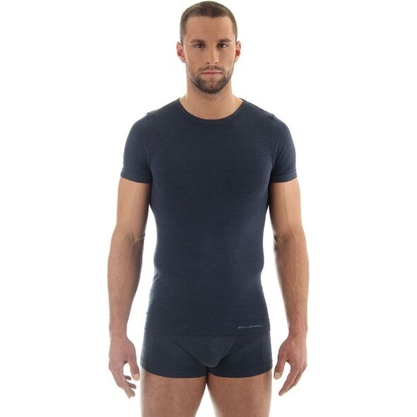 Brubeck Koszulka męska z krótkim rękawem COMFORT WOOL granatowa r. XL (SS11030)