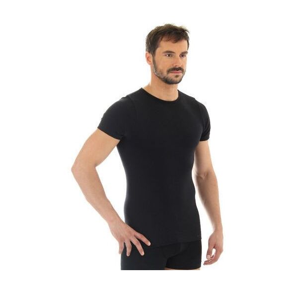 Brubeck Koszulka męska z krótkim rękawem COMFORT WOOL czarna M (SS11030)