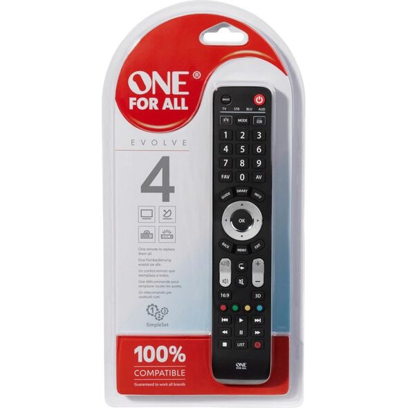 Pilot RTV One For All Uniwersalny pilot TV do obsługi 4 urządzeń (URC7145)