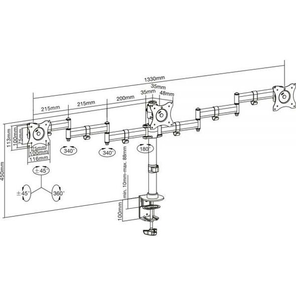 InLine Uchwyt biurkowy na 3 monitory 13" - 27" (23104B)