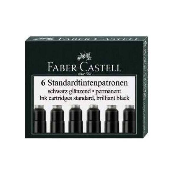 Faber-Castell NABOJE ATRAMENTOWE KRÓTKIE CZARNE 6 SZT. KARTONIK (185507 FC)