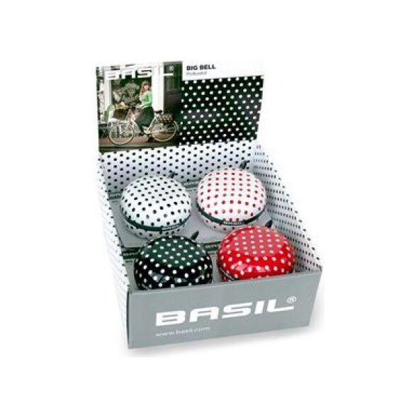 Basil Dzwonek rowerowy Big Bell Polkadot 80mm, mix kolorów pudełko 4szt. (BAS-50403)