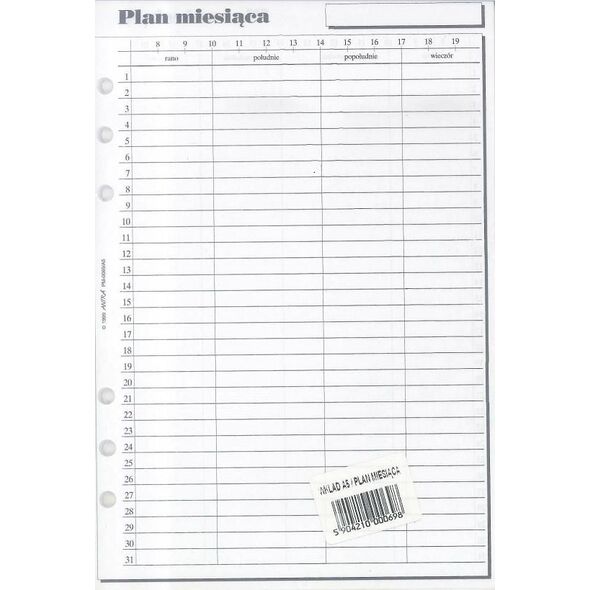 Antra Wkład do organizera A5 Plan miesiąca (270052)