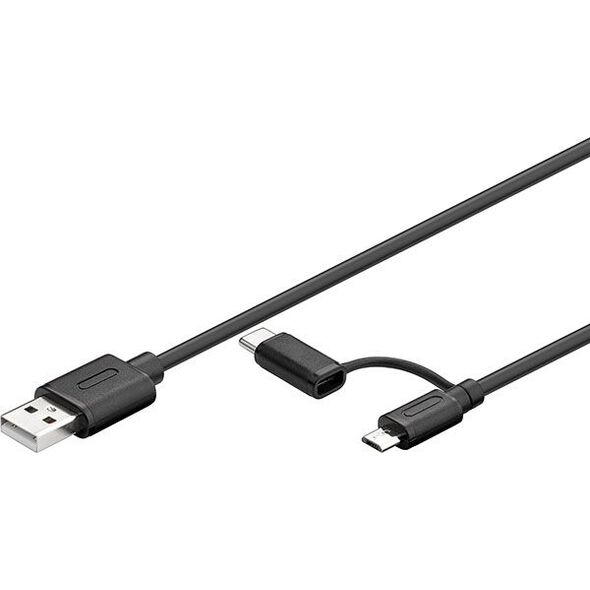 Kabel USB Goobay USB-A - microUSB + USB-C 1 m Czarny (71892)
