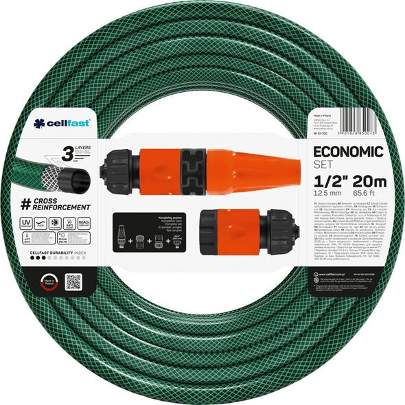Cellfast Wąż ogrodowy Economic 1/2" 20m ze zraszaczem prostym 1/2" (10-100)