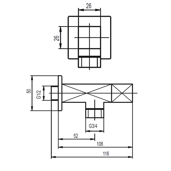 KFA Zawór kątowy uchwyt kwadrat 1/2"x3/4"  (244-120-00)
