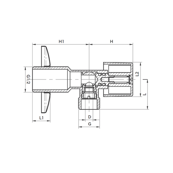 KFA Zawór kątowy z motylkiem 1/2"x1/2"  (707-020-15)
