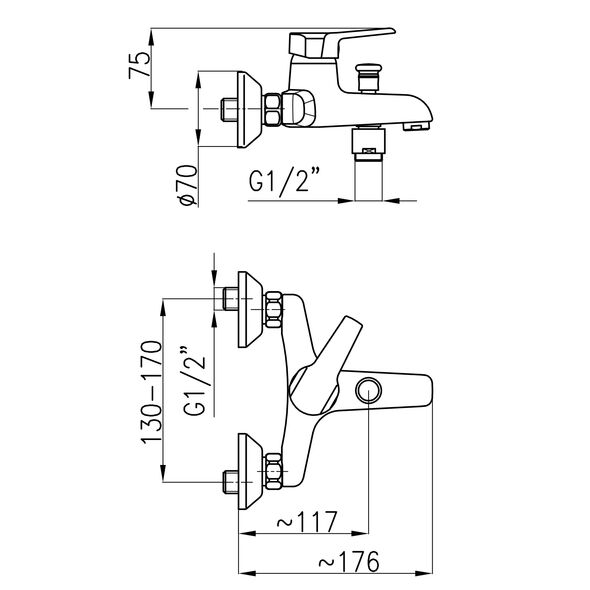 Bateria wannowa KFA Beryl ścienne chrom (4804-010-00)