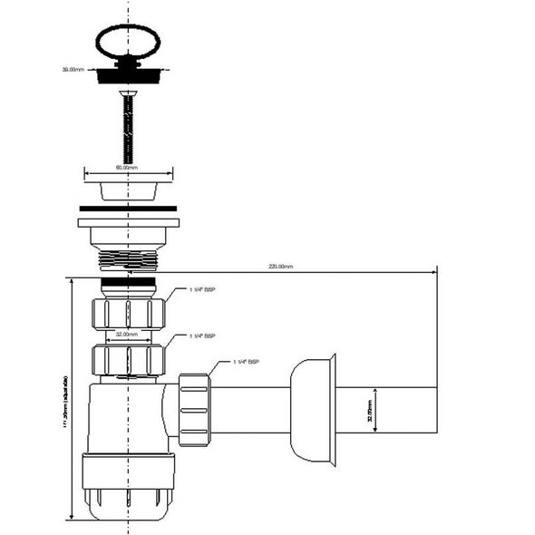 Syfon McAlpine butelkowy 5/4" DN32 niski biały (HC1L)