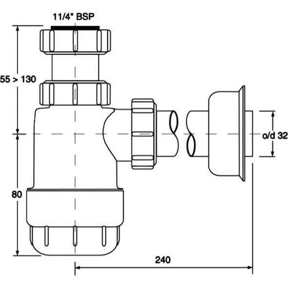 Syfon McAlpine butelkowy 5/4" DN32 niski biały (HC2)