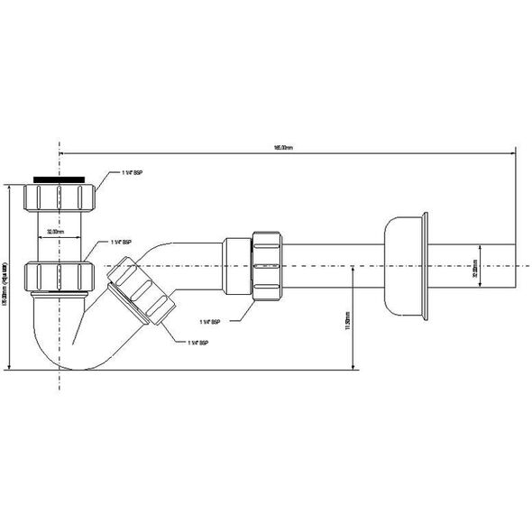 Syfon McAlpine rurowy 5/4" z wydłużonym odpływem biały (HC23)