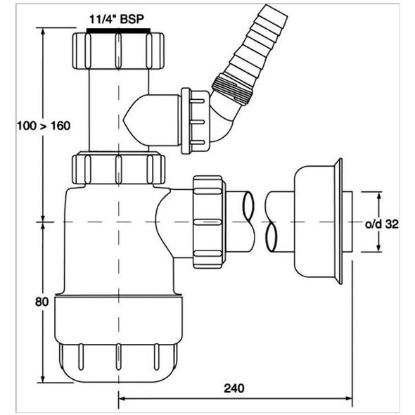 Syfon McAlpine butelkowy 5/4" DN32 niski biały (HC2WM-32)