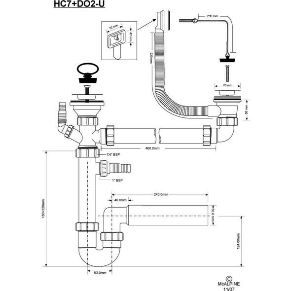 Syfon McAlpine Syfon rurowy podwójny 1,5" (HC7+DO2-U)