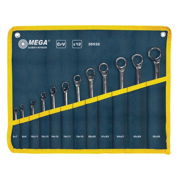 Mega Zestaw kluczy oczkowych odgiętych 6-32mm 12szt. (36532)