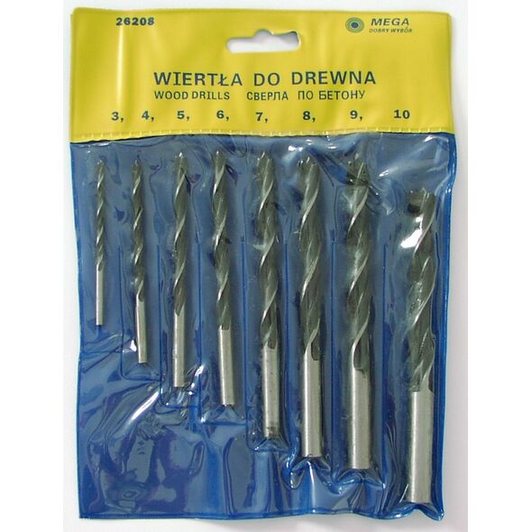 Wiertło Mega do drewna kręte walcowe 7 4 5 3 6 10 8 9mm zestaw (26208)