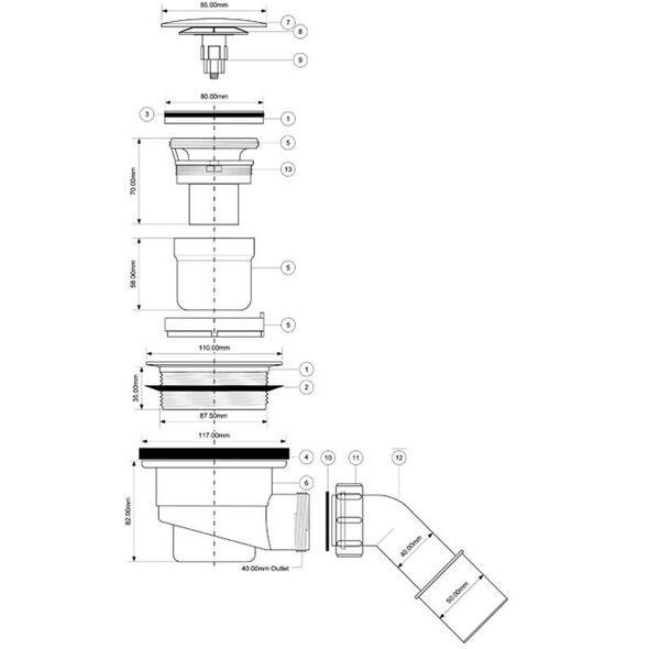 Syfon McAlpine Syfon brodzikowy z korkiem klik-klak 90mm chrom (HC27CLCP)
