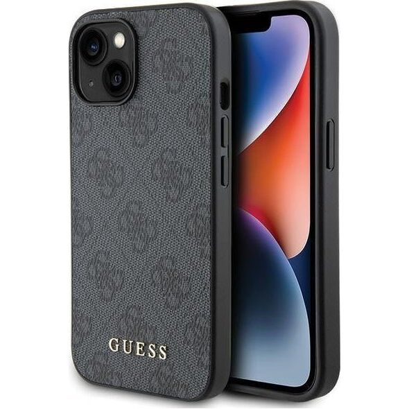Guess Guess GUHCP15SG4GFGR iPhone 15 6.1" szary/grey hard case 4G Metal Gold Logo