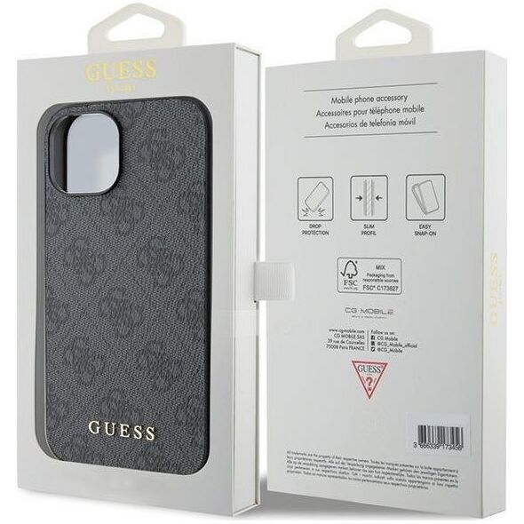 Guess Guess GUHCP15SG4GFGR iPhone 15 6.1" szary/grey hard case 4G Metal Gold Logo