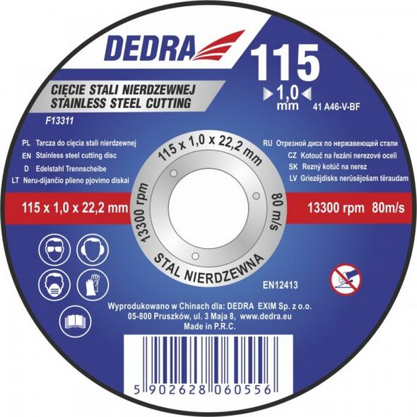 Dedra Tarcza 115x1,5x22,2mm do ciecia stali nierdzewnej Inox - F13312