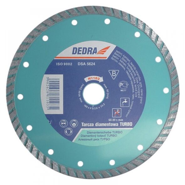Dedra Tarcza diamentowa turbo do cięcia betonu, kamienia, twardej ceramiki, gresu, cienkiego kamienia 180x22,2mm - H1103