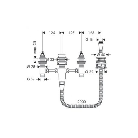 Hansgrohe Zestaw podstawowy baterii wannowej 4-otworowej Focus do montażu na brzeg wanny (13244180)