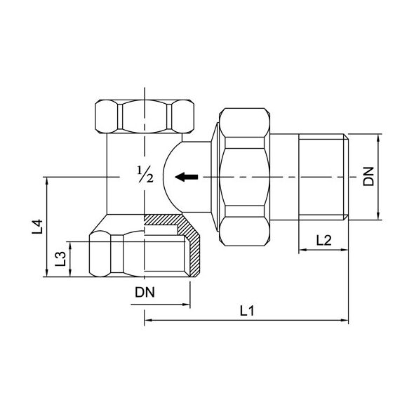 Invena Zawór grzejnikowy kątowy do rur stalowych powrót 1/2" CZ-51-K15