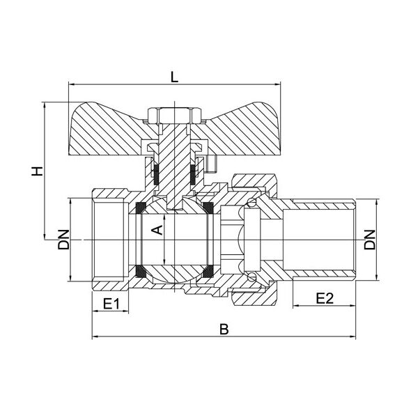 Invena Kurek kulowy MILLENIUM z pokrętłem motylkowym gwint wewnętrzny/zewnętrzny 3/4" - ZK-31-020