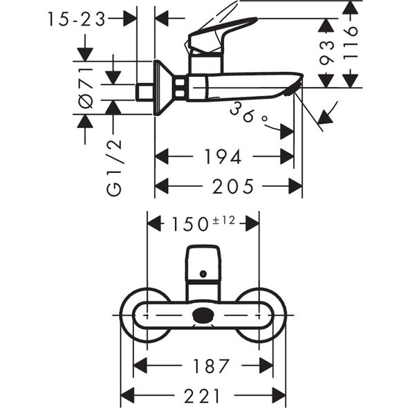 Bateria umywalkowa Hansgrohe Logis ścienna chrom (71225000)