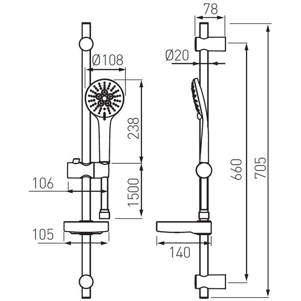 Zestaw prysznicowy Ferro Nessa przesuwny chrom (N350B)