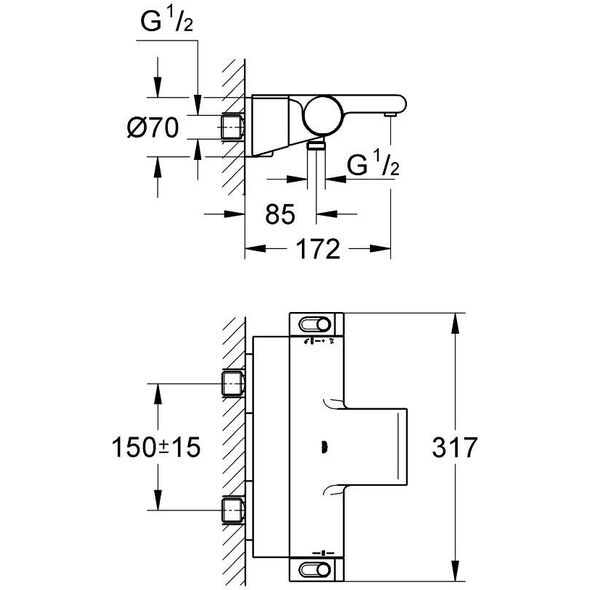 Bateria wannowa Grohe Grohtherm 2000 ścienne chrom (34464001)