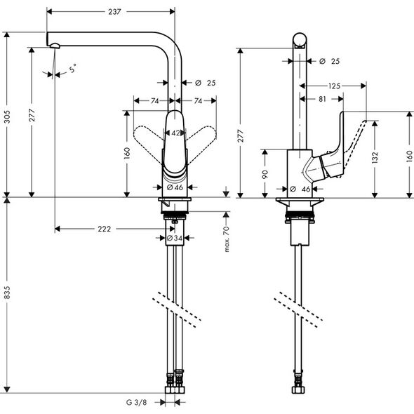 Bateria kuchenna Hansgrohe Focus stojąca chrom (31817000)