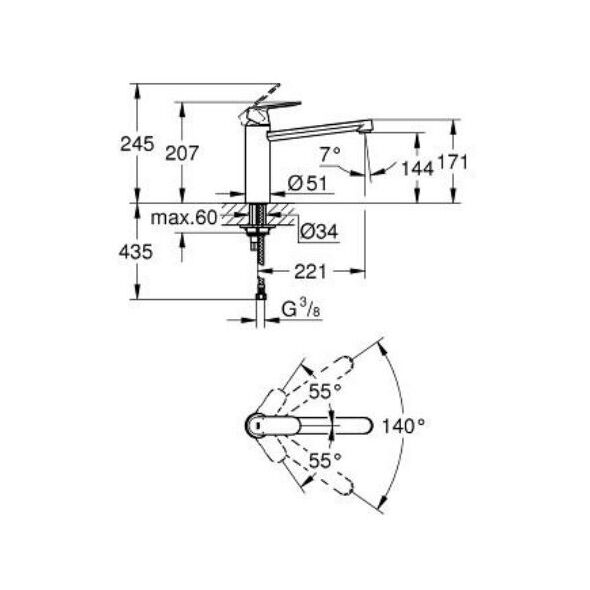 Bateria kuchenna Grohe Eurosmart Cosmopolitan stojąca chrom (30193000)